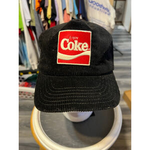 Vintage Men's DeLONG Black Corduroy Enjoy Coke Baseball Cap
